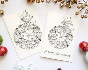 Create Your Own Watercolor Holiday Cards! Botanical Ornament Coloring Card, Paint Your Own Christmas Card, Season's Greetings, 5x7, Set of 2