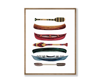 Watercolor Kayaks & Canoes Art Print, Various Sizes, Outdoor/Nature Lover Gift, Neutral River Fishing Art for Cabin or Lake House, Gift Idea
