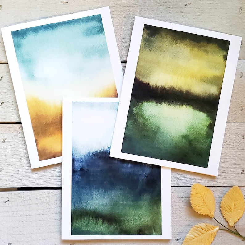 Set of Abstract Watercolor Landscape Cards, Blank, All Occasion, Minimalist Abstract Art Thank You Cards, Natural Colors, Christmas Gift image 2