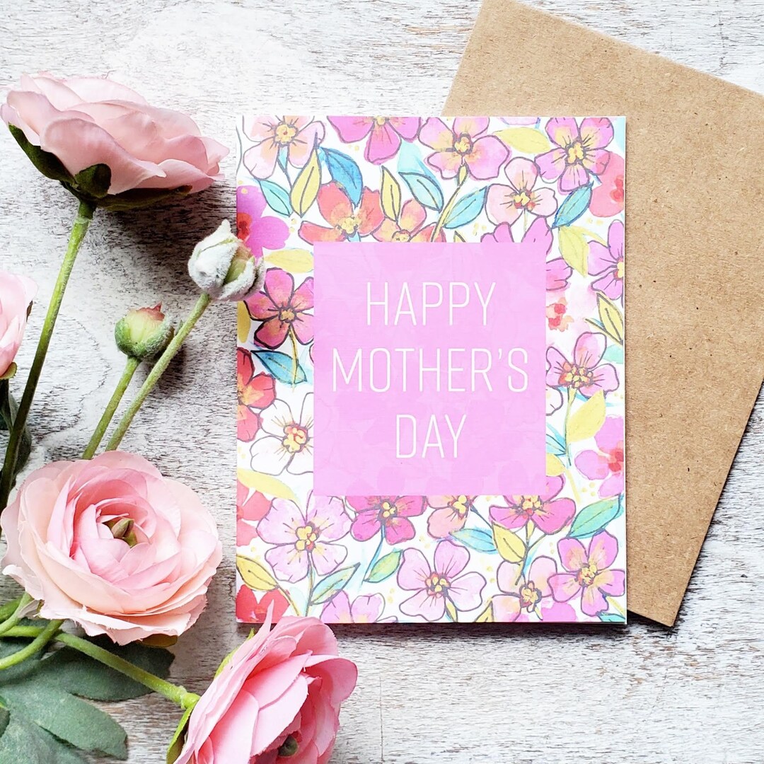 Pink Floral Mother's Day Blank Card Size A2, Single or Set Handmade