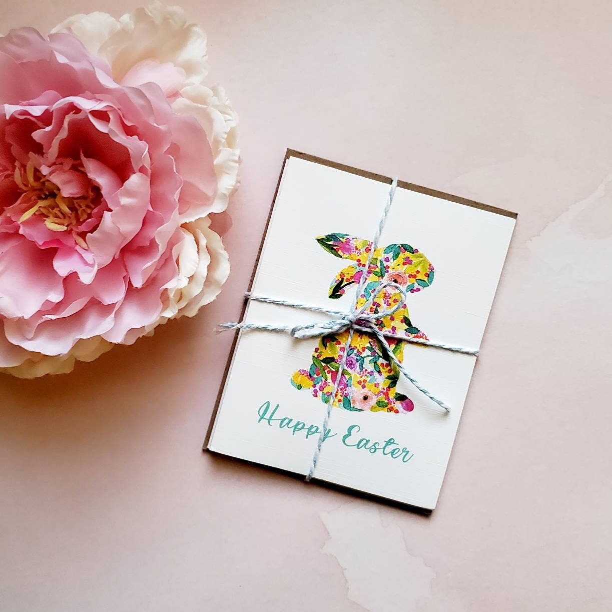 Botanical Easter Bunny Card, Single or Set, Handmade Watercolor Card ...