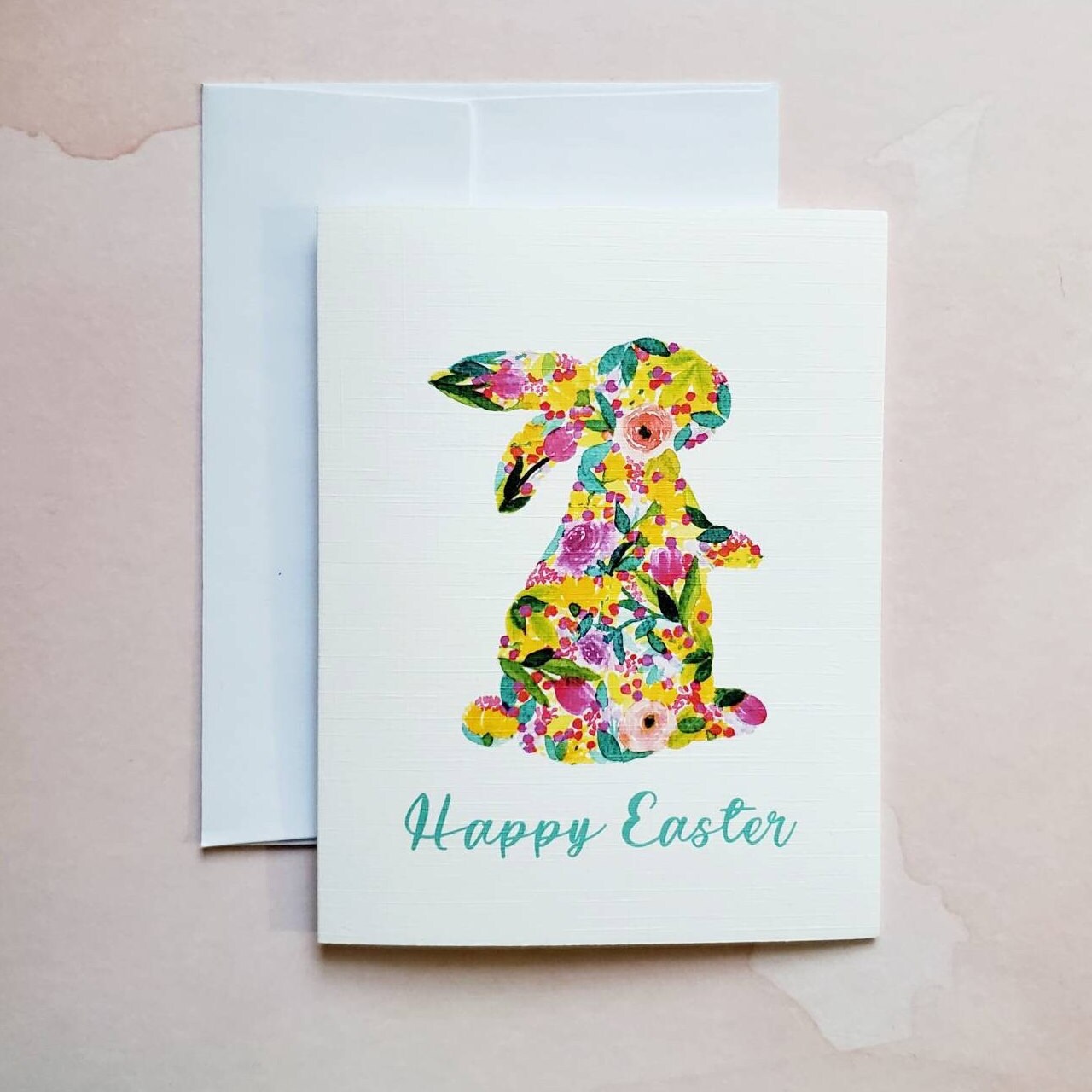 Botanical Easter Bunny Card, Single or Set, Handmade Watercolor Card ...