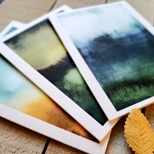 Set of Abstract Watercolor Landscape Cards, Blank, All Occasion, Minimalist Abstract Art Thank You Cards, Natural Colors, Christmas Gift