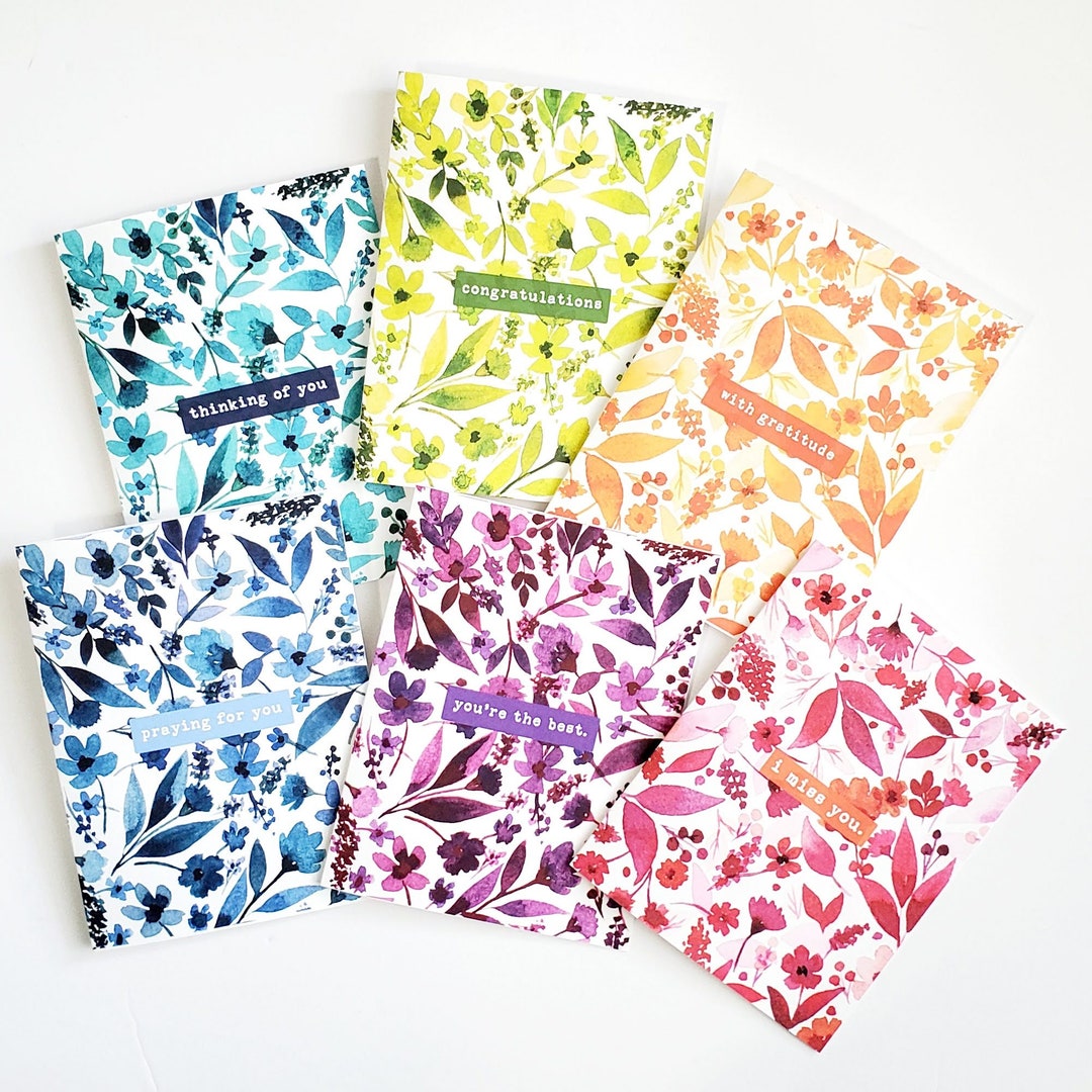 Set of 6 Assorted Floral Greeting Cards With Various Sayings, Size A2 ...