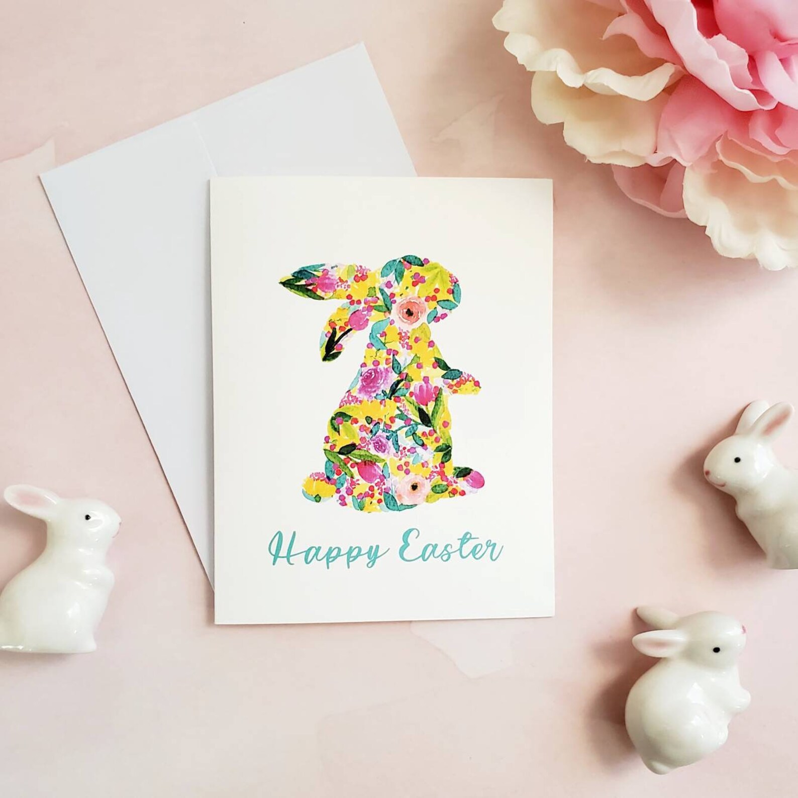 Botanical Easter Bunny Card, Single or Set, Handmade Watercolor Card ...