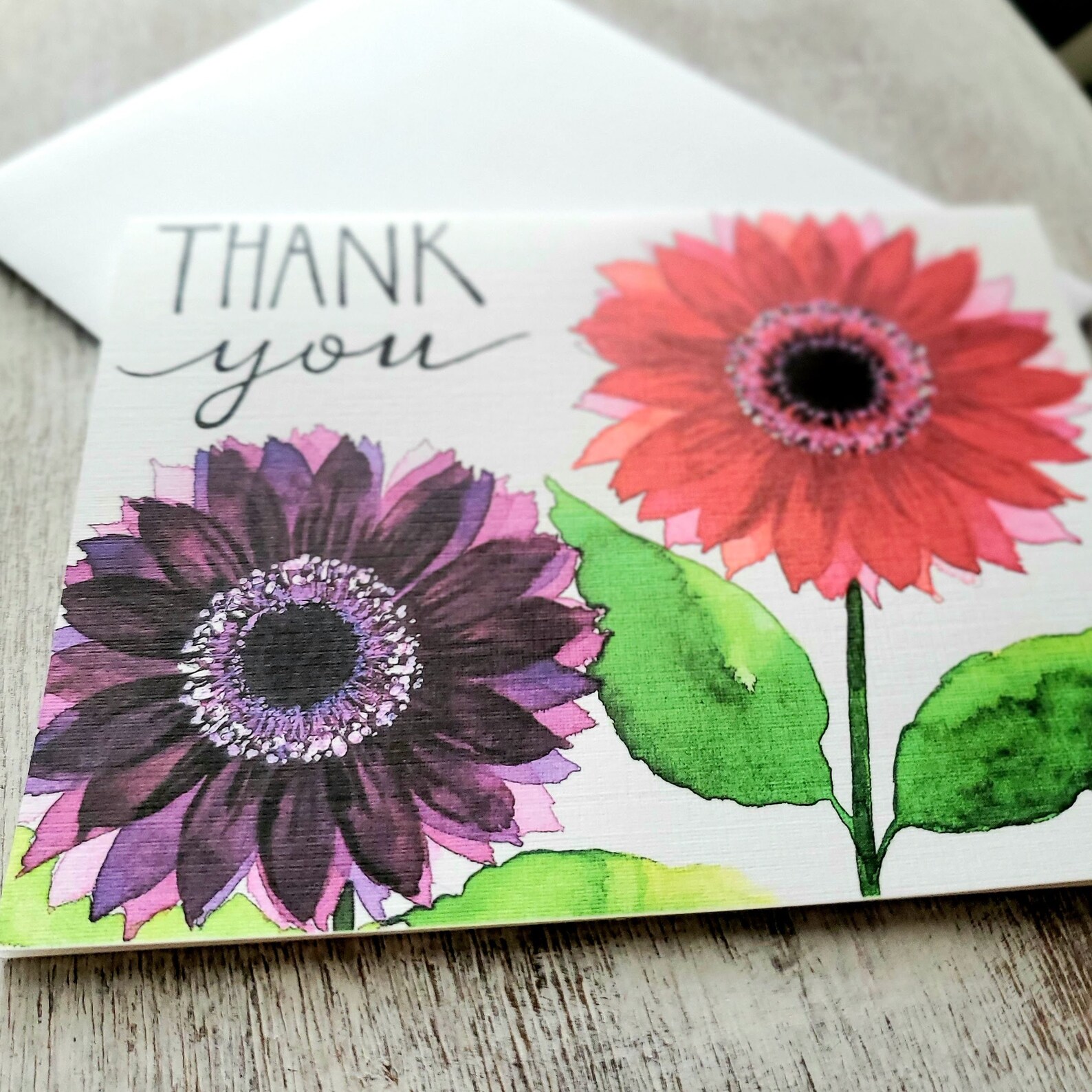 Gerbera Daisy Thank You Card, Single or Set, Size 4.25"x5.5", Red ...
