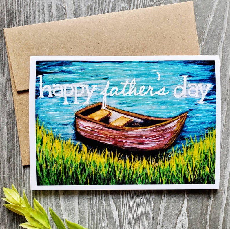 Fathers Day Fishing Boat Card 5x7 Watercolor &amp; - Etsy