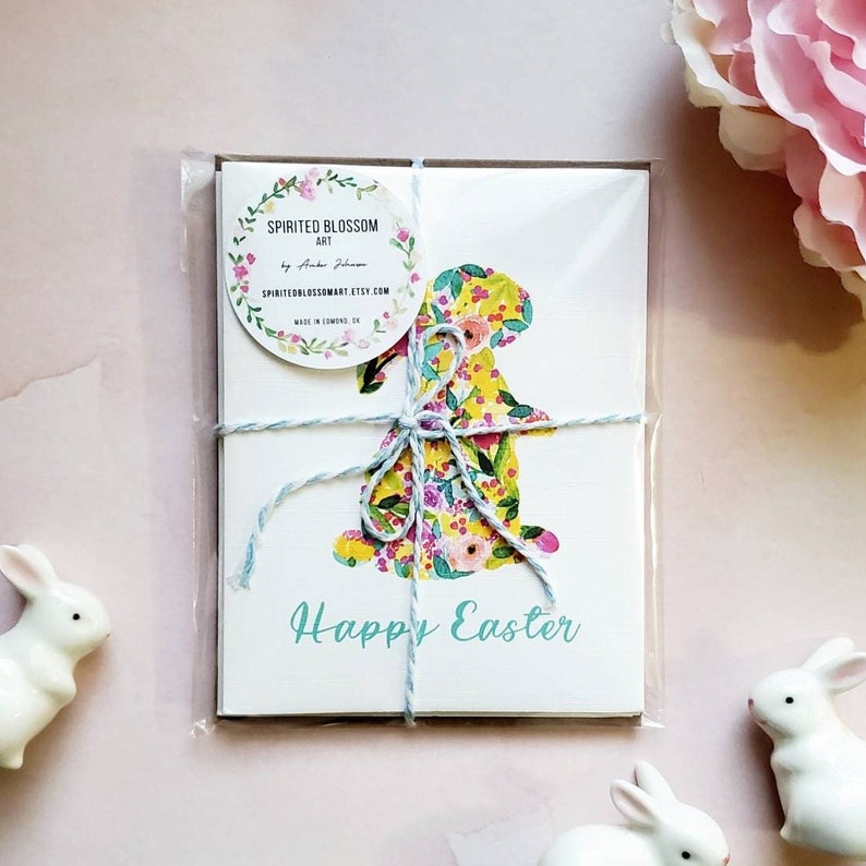Botanical Easter Bunny Card, Single or Set, Handmade Watercolor Card ...