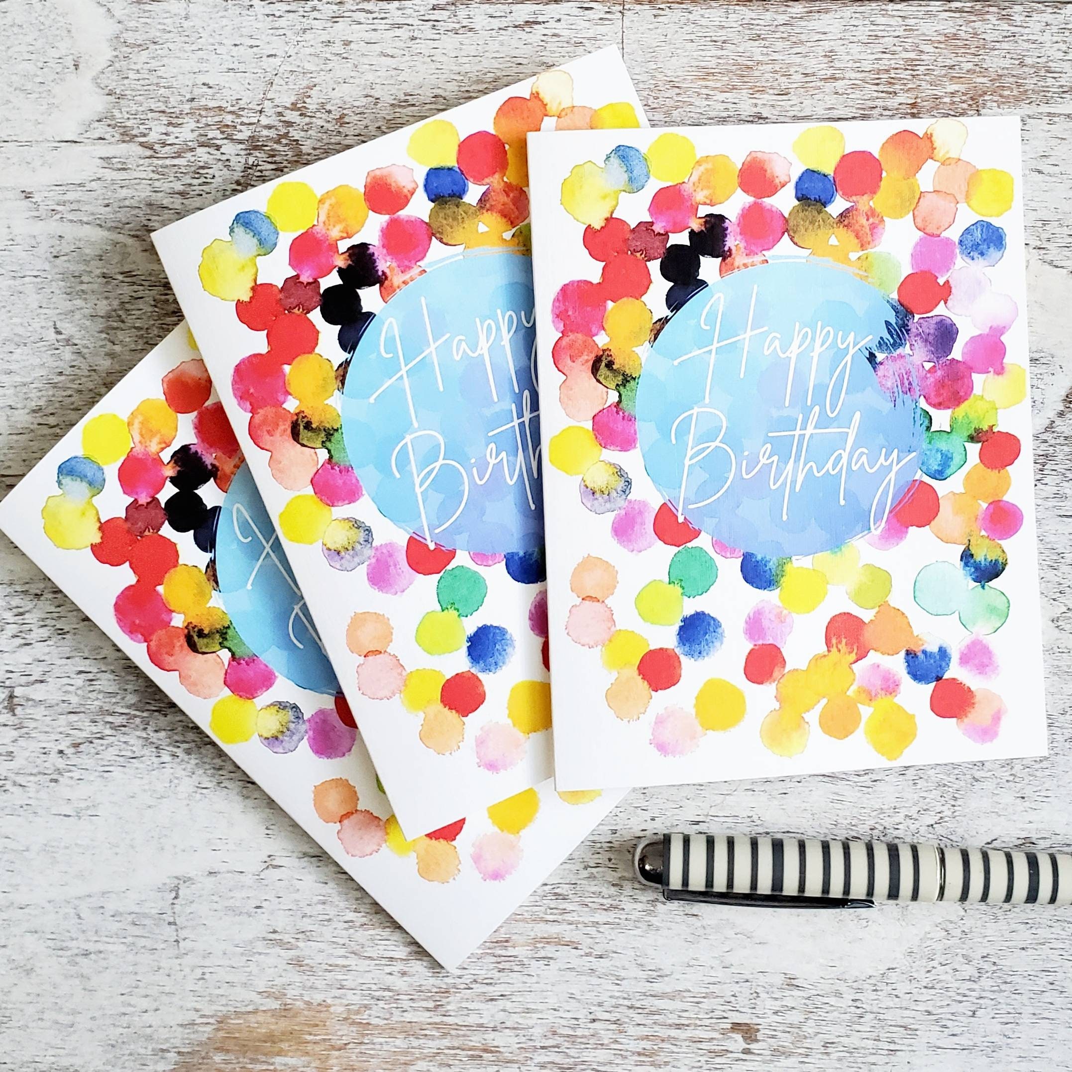 Colorful Abstract Dots Happy Birthday Card, Size A2, Single