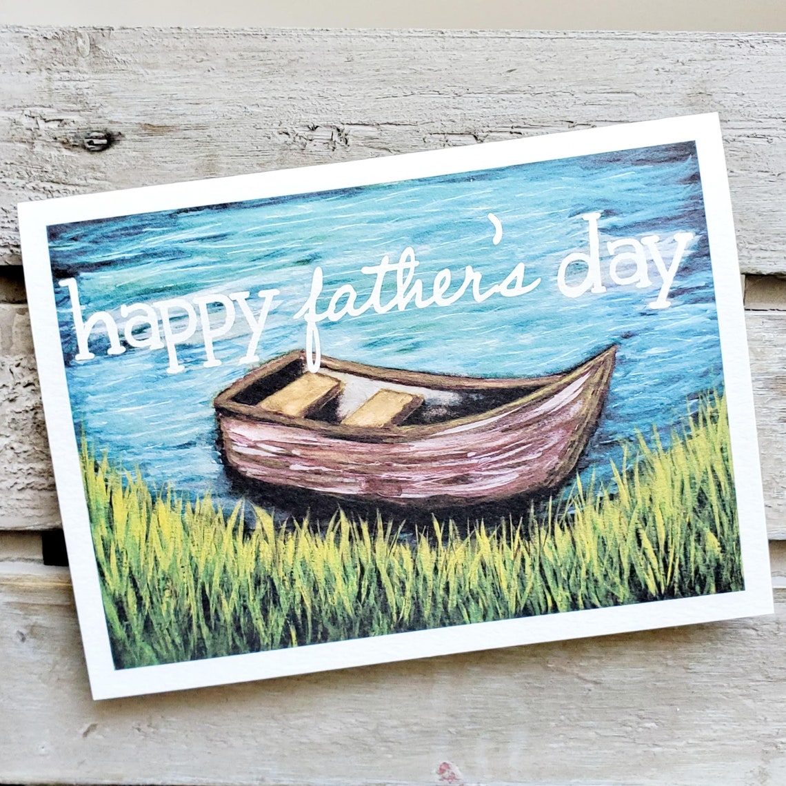 Fathers Day Fishing Boat Card 5x7 Watercolor &amp; | Etsy