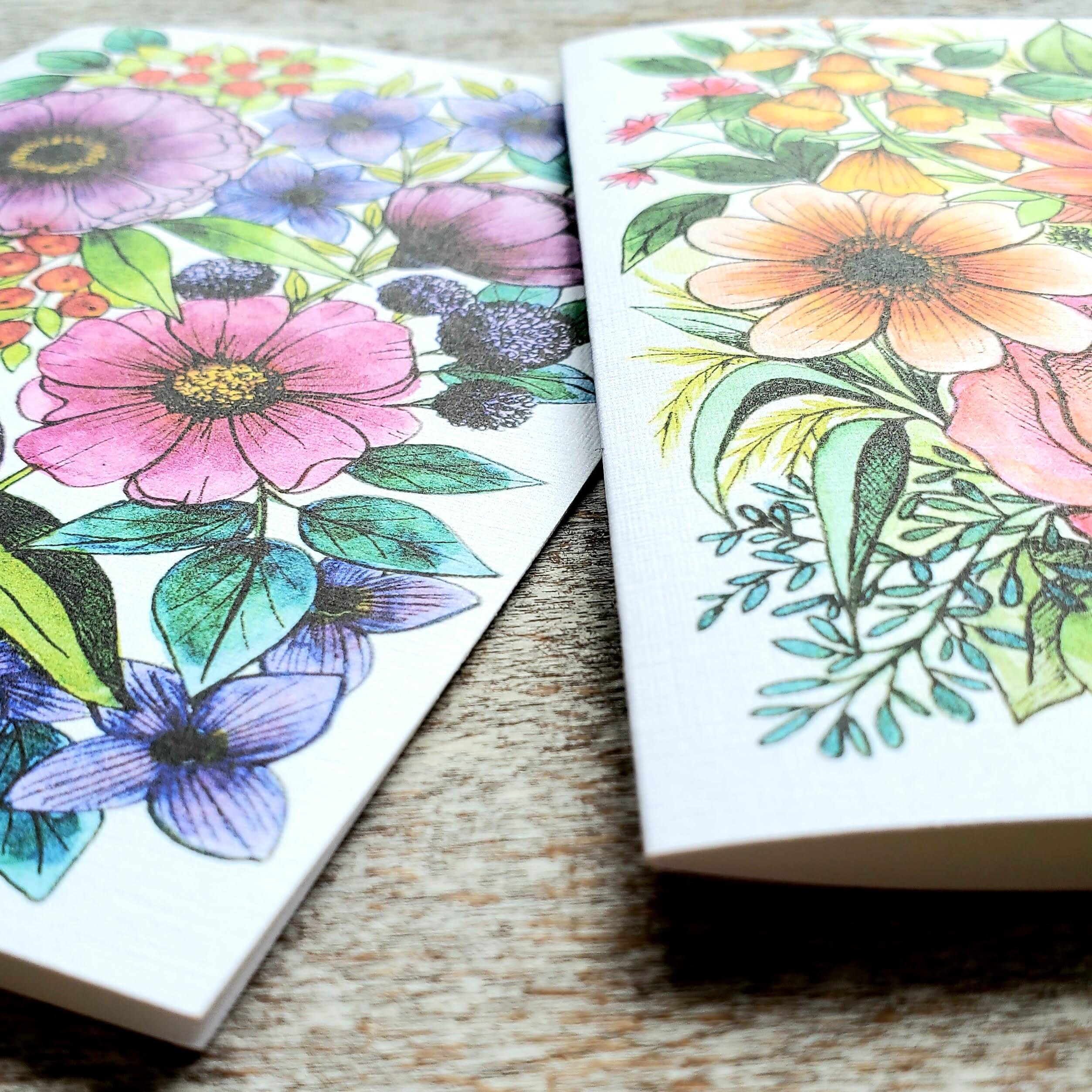Set of 6 or 12 Wildflower Greeting Cards, Size A2 Watercolor & Ink ...