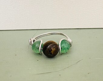 Tigers Eye and Green Stone Ring