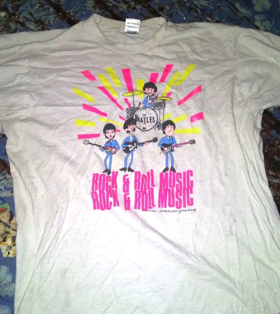 Vtg 1987 Beatles Rock & Roll Music Cartoon T-Shirt
