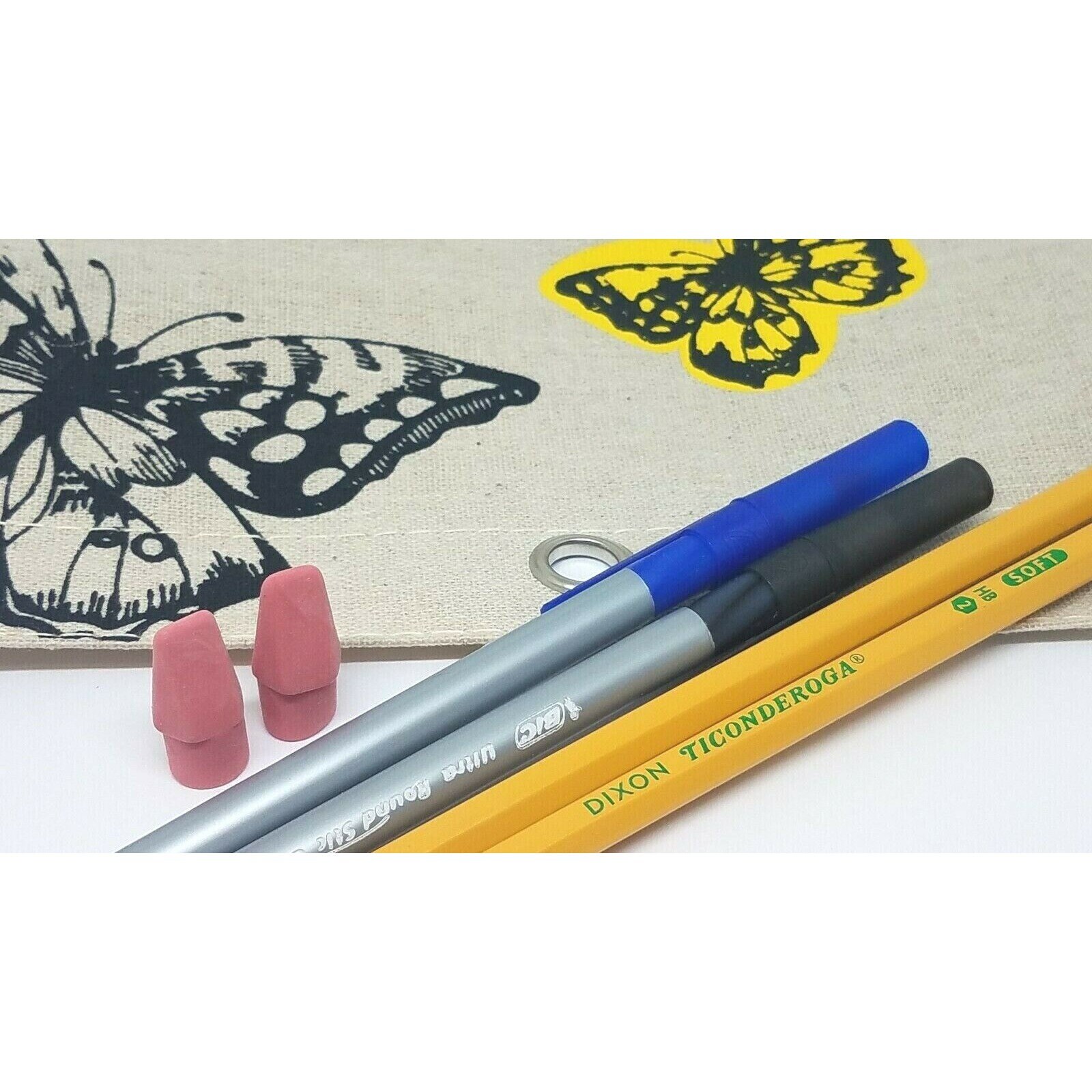 Canvas Jot Pencil 3 Hole Pouch Butterfly School Kit 2 Pens Etsy