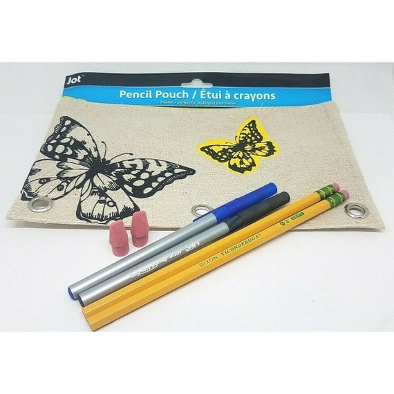 Canvas Jot Pencil 3 Hole Pouch Butterfly School Kit 2 Pens Etsy