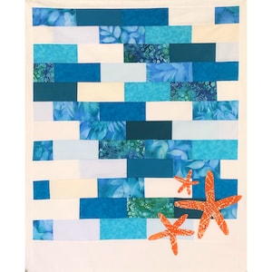 Ocean Waves Starfish Blanket Moderno motivo trapunta STAMPATO su CARTA / Facile & Principiante / Dimensioni multiple / Ottimo per gli amanti della spiaggia