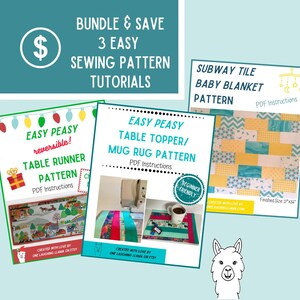 Lot de 3 motifs de courtepointe modernes | Téléchargements instantanés PDF | Amusant et facile | Couverture pour bébé, mug et chemin de table | Adapté aux débutants