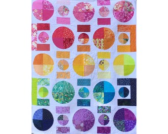 Rainbow Circles Modern Quilt Pattern / Instant PDF DOWNLOAD / Multiple Sizes / Clear Steps / Can Be Wall Decor / Fun and Pretty  Steps