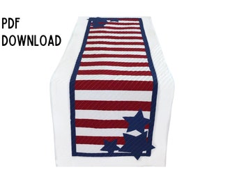 Stars and Stripes Modern Table Runner Pattern / PDF Instant DOWNLOAD / Reversible 47"x16" / Easy Sewing & Quilting / Celebrate USA July 4th