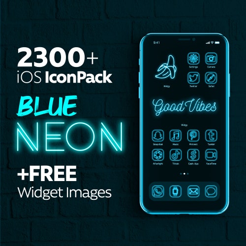 Blue Ios 14 App Icon Pack Neon Aesthetic Ios 14 Icons Etsy