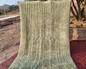 Green moroccan rug, handmade moroccan rug, Hand Knotted Rug, green beni ourain rug, emerald green rug, Wool Rug green, abstract moroccan rug