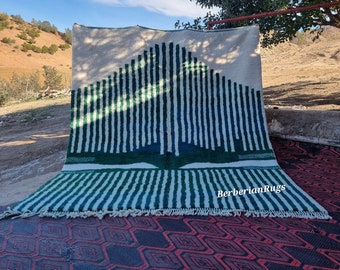 Handmade Wool Berber Rug: Green Moroccan Beni Mrirt Rug (8.3 x 10 ft)