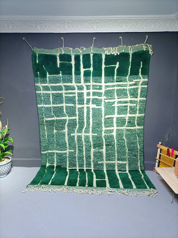 Handmade Green Moroccan Rug: Authentic Berber Wool Carpet