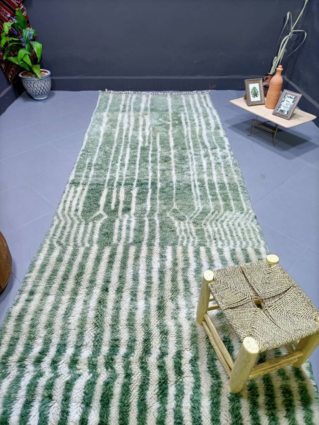 Greenarbic Rug Patterns Custom Green Moroccan Runner Rug: Handmade Wool Berber Rug - Etsy
