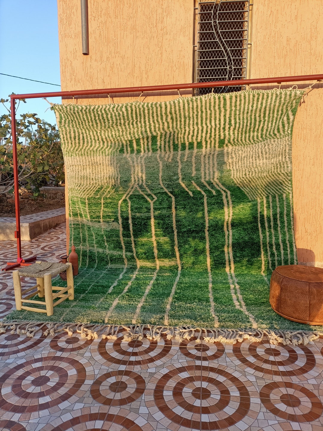 Green and White Moroccan Rug , Olive Rug , Green Moroccan Rug , Emerald