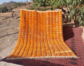 Orange moroccan rug, Beni Mrirt rug 8x10, Unique Beni ourain rug, New Berber design, area rugs orange, handmade carpet, checkered rug orange