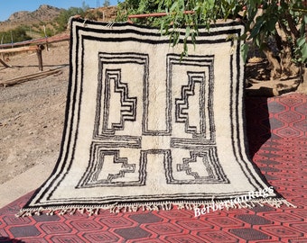 Beautiful Black and white Beni ourain Rug, marokkanischer teppich, Abstract Moroccan Rug, Sheep Wool Rug, Unique Berber Rug, Teppish Marokko