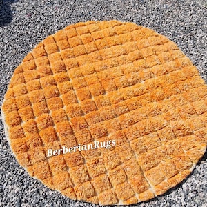 Handmade Orange Moroccan Rug: Round Beni Mrirt Wool Carpet