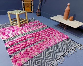 Pink kilim rug 3x5 feet , Soft Beni Mrirt rug