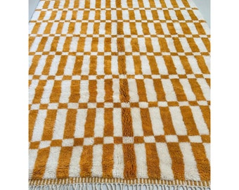 Alfombra beni ourain, alfombra bereber, alfombra marroquí Azilal, alfombra marroquí mostaza, Beni ourain Teppich, alfombra naranja, envío gratis