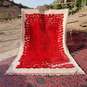 Moroccan rug red, berber moroccan rug, checkered rug red, beni ourain rug white and red, striped red rug