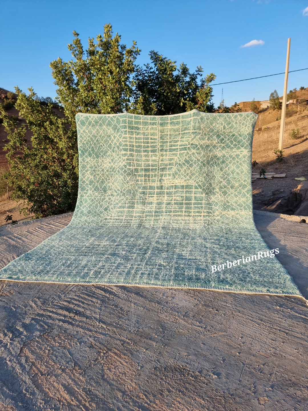 Greenarbic Rug Patterns Moroccan Rug Green, Handmade Moroccan Rug, Hand Knotted Rug, Green ...