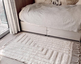 handwoven rug, moroccan rug, hand knotted rug , custom rug for bedroom, morrocan rug beni ourain, white beniourain carpet, rectangle rug