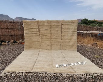 Moroccan beige rug, 10 x 13 feet rug, Large Ivory Berber Rug – Handmade Moroccan Wool Area Rug – Minimalist Neutral Beni Ourain Carpet
