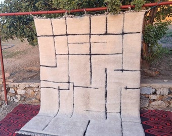 Morocco rug , Custom white and black rug ,  Moroccan Beni mrirt rug, wool rug , Berber rug