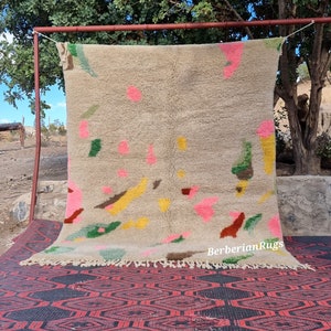 Moroccan rug taupe, berber morroco rug, colorful rug, beni mrirt rug, modern morrocan ug