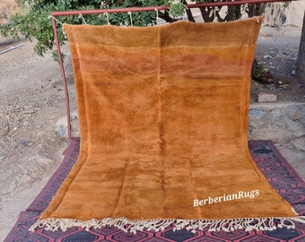 Moroccan wool rug, Luxury Beni Mrirt rug, Orange Handmade plush area rug, Berber Beni Ourain rug