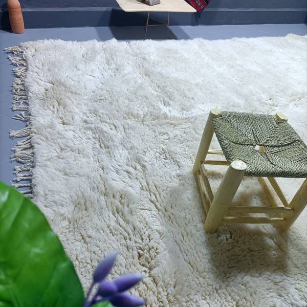 Moroccan rug , white morocco rug , berber rug white , 8x10 morroco rug, solid white rug, fluffy rug