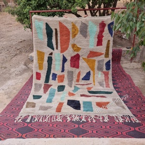 Authentic Moroccan Rug 7x10 ft - Plush Beni Ourain Wool Rug - Contemporary Geometric Pattern - Beni Mrirt Texture - bauhaus rug