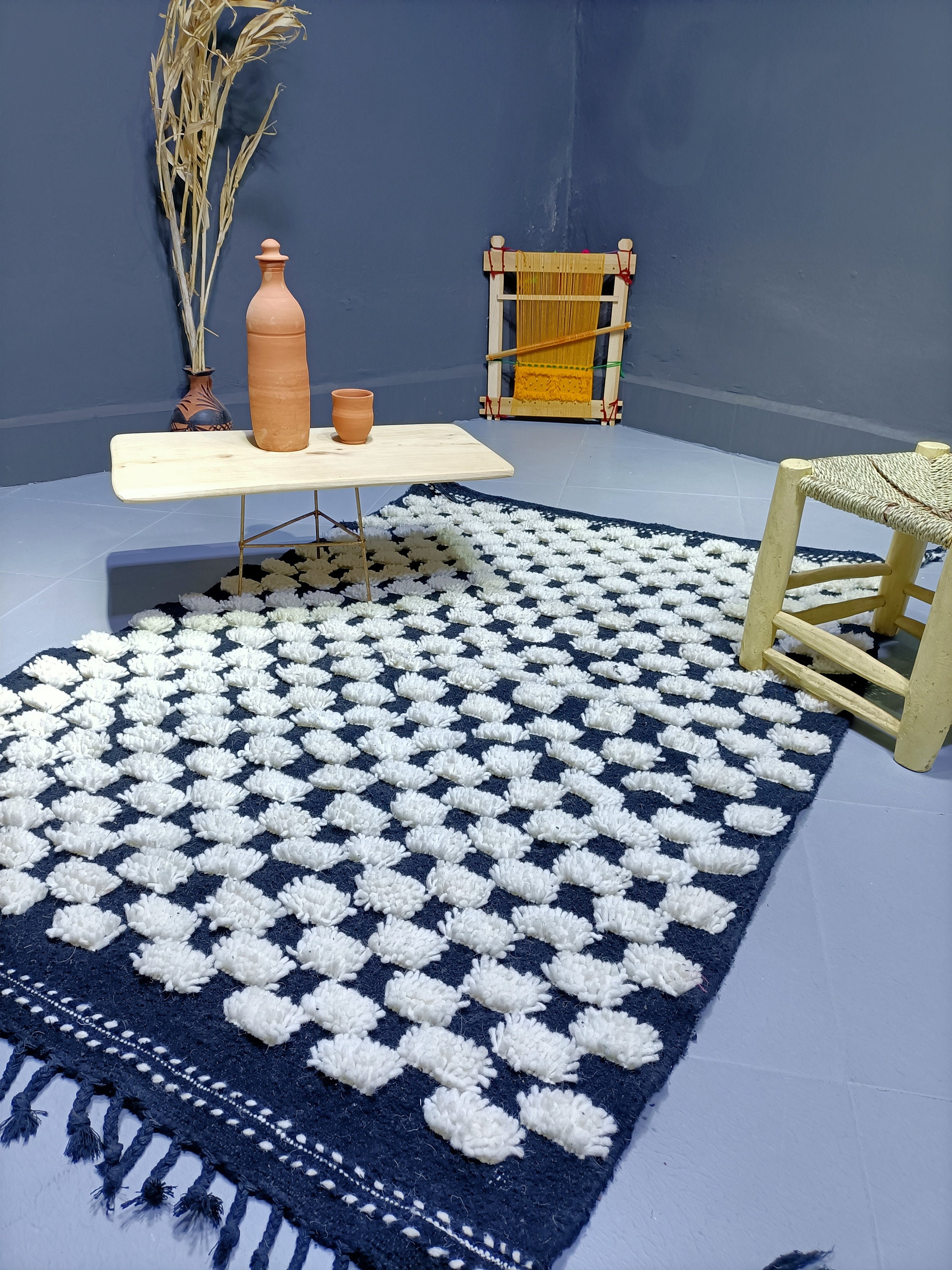 Black and White Checkered Rug 3x5 Etsy