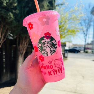 Starbucks Kitty Inspired Tumblr Venti Cold Cup Reusable Iced Coffee Cup  Frosted 24oz Bow Pink Personalised Girly Kawaii Lid Straw Cute