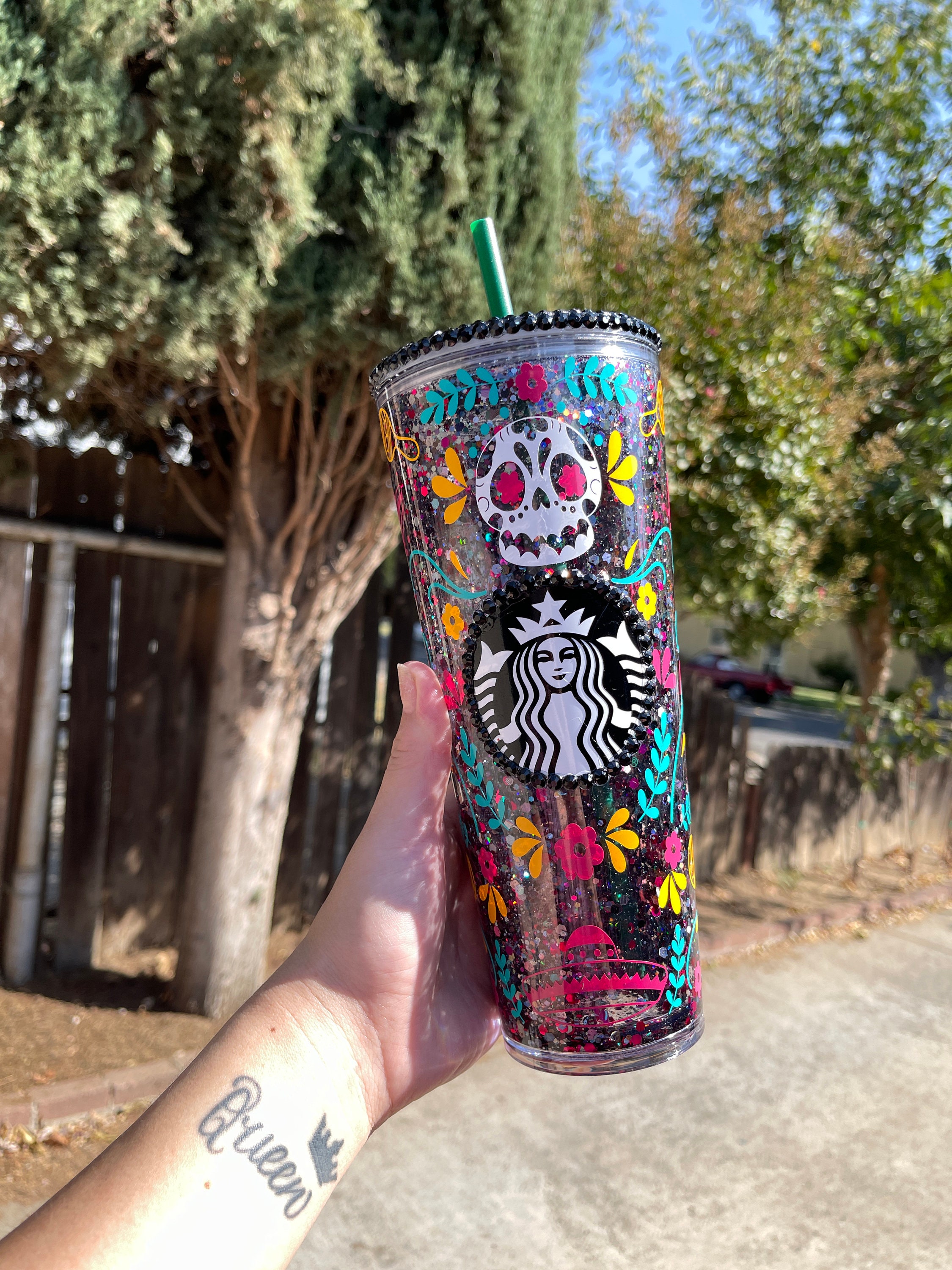 Dia De Los Muertos Starbucks Cup With Rhinestones Etsy