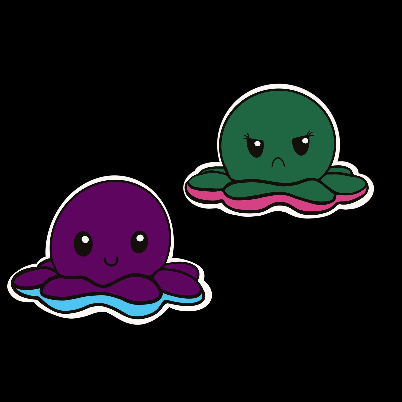 Angry & Happy octopus sticker | Etsy
