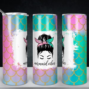 Mermaid Vibes Messy Bun Tumbler Design - Digitaler Download