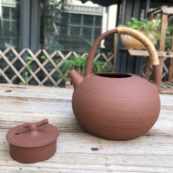 Bouilloire en argile de Chaozhou, bouilloire de forme ronde à poignée supérieure, bouilloire électrique faite à la main 700 ml