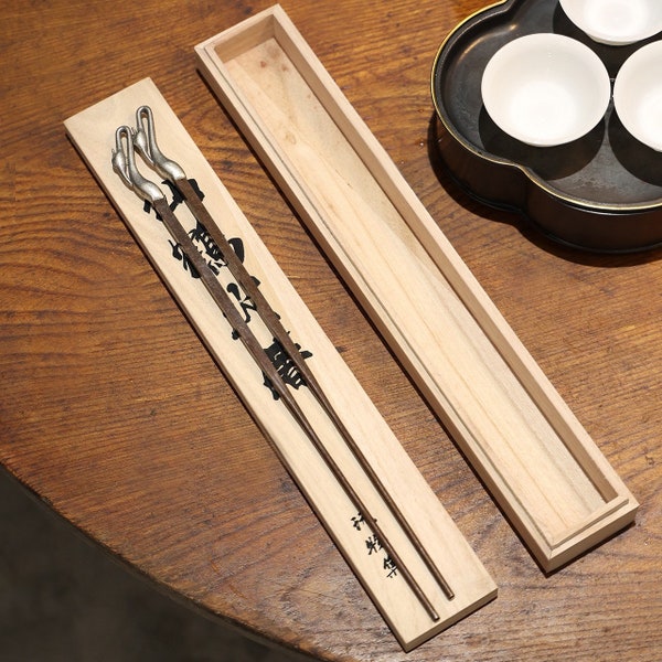 Crane Chopsticks,Pure Copper Handmade Copper Chopsticks,Kung Fu Tea Charcoal Stove Accessories,L:273mm